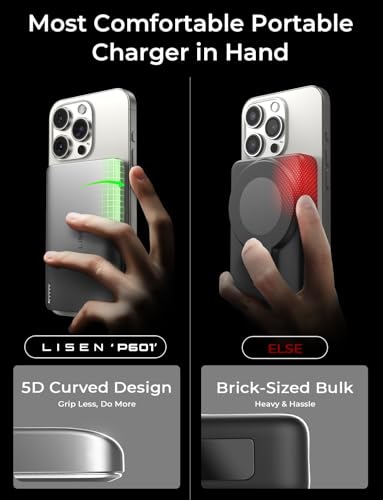 LISEN Qi2 15W Ultra Slim MagSafe Battery Pack,5000mAh Fast Charging MagSafe Power Bank Slim Wireless,Slim Magnetic Portable Charger,Magnetic Power Bank for iPhone Air/17/16/15-12 Series,Black - color: Black