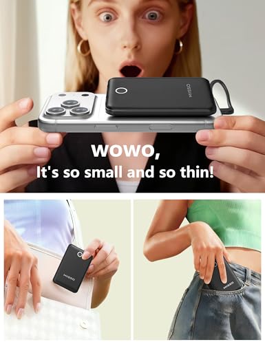 miisso 10000mAh Mini Portable Charger with Built in Cable, Black - color: Black