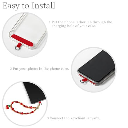 Phone Charm with Beaded Marble, Phone Chain Strap for Women Compatible with iPhone 14/13/12/11(Cute Cherry) - color: Red Cherry