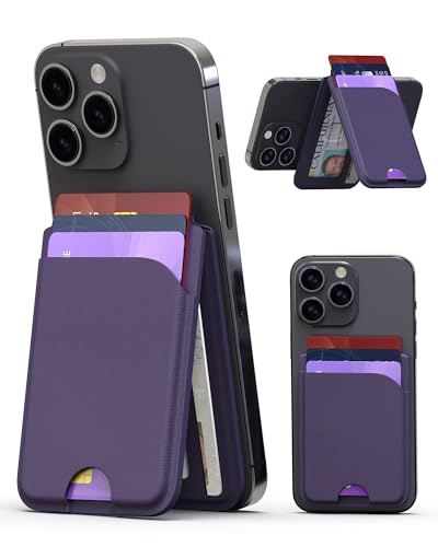 Magnetic Card Holder for MagSafe with Stand, RFID Blocking Phone Wallet for iPhone 17/16/15/14/13/12/Pro Max Plus, Slim 6 Cards Holder, Vegan Leather, Purple - color: Purple