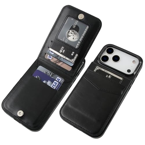 KIHUWEY for iPhone 17 Pro Max Wallet Case Card Holder Kickstand, Black | Credit Card Slots, PU Leather, Magnetic Clasp, Flip Heavy Duty Protection Cover for Men - color: Black
