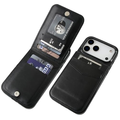 KIHUWEY for iPhone 17 Pro Max Wallet Case Card Holder Kickstand, Black | Credit Card Slots, PU Leather, Magnetic Clasp, Flip Heavy Duty Protection Cover for Men - color: Black