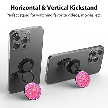 Phone Ring Holder, Phone Grip Holder Finger Kickstand, Foldable & Adjustable Metal Cell Phone Rings Gripper Stand Work with Magnetic Car Mount for iPhone Samsung & Other Phones - Sparkle Pink - color: Sparkle Pink