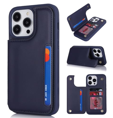iCoverCase Compatible with iPhone 14 Pro Case with Card Holder, Wallet Case for Women Men RFID Blocking PU Leather Protective Phone Case 6.1 Inch (Dark Blue) - color: Dark Blue