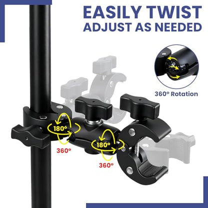 INNOLIFE Double Ball Head Camera Clamp - Adjustable Mounting Bracket with Pliers-Style Grips for Photo Studio Equipment, Light Stands, Reflectors, Monitors, and Golf Cart Crossbars（6inch）