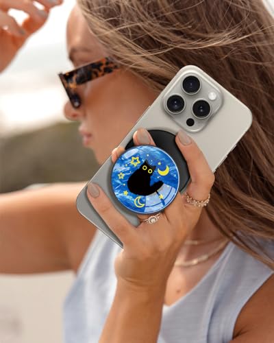 Magnetic Phone Grip, Cute Finger Grip Phone Stand, Cat Stars - color: Cat Stars