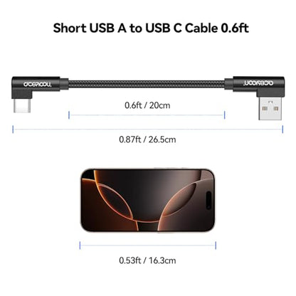 aceyoon [3 Pack Right Angle USB Type C Charger Cable, 0.6ft Braided 90 Degree Elbow Charger Dual L Shape USBC Cable for iPhone 15 Pro Max Plus, Samsung Galaxy S9 S10, Pixel 2 3 3XL, P30 P20 Mate20