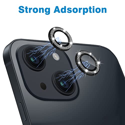 for iPhone 14 & iPhone 14 Plus Camera Lens Protector, Bling Glitter Diamond Lens Cover 9H Tempered Glass Camera Cover Anti Scratch Lens Protector Individual Lens Ring - 2PCS Glitter Black - color: Black Glitter