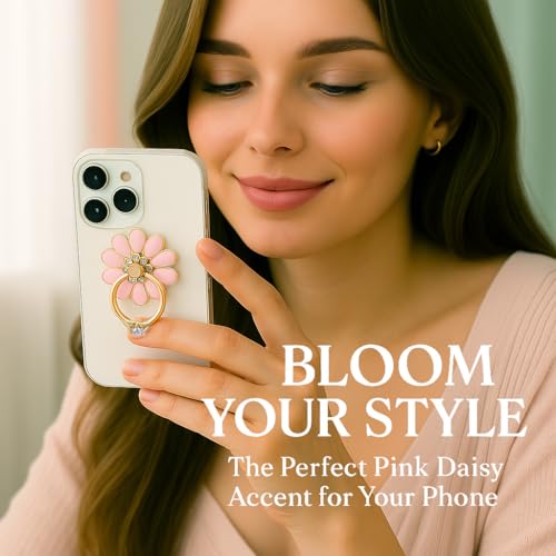 NXVX Daisy Flower Phone Ring Holder, Pink Bling Finger Grip & Kickstand - color: Pink