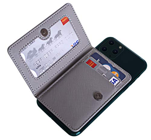 ID Card Holder for Back of Phone Leather Phone Wallet Stick On with Stand Flip Waterproof Leather Adhesive Wallet for Most Cellphones (Grey) - color: Grey