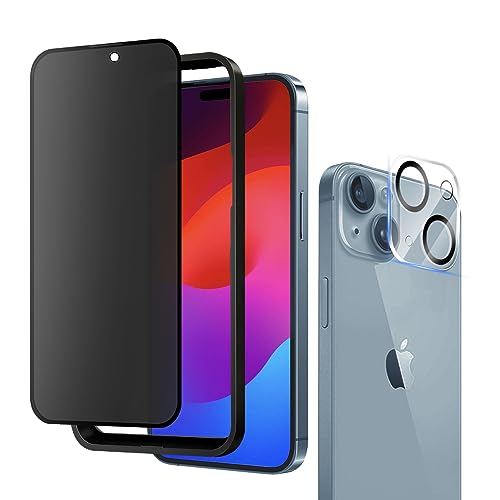 for iPhone 15 Plus 6.7" Matte Privacy Screen Protector with Camera Lens Protector Full Coverage Anti-glare Anti-spy Tempered Glass Film Anti-fingerprint Easy Installation - size: iPhone 15 Plus