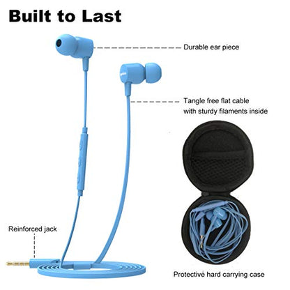 Joymiso Wired Earbuds for School Kids Women Small Ears w Mic and Case, Blue - color: Blue