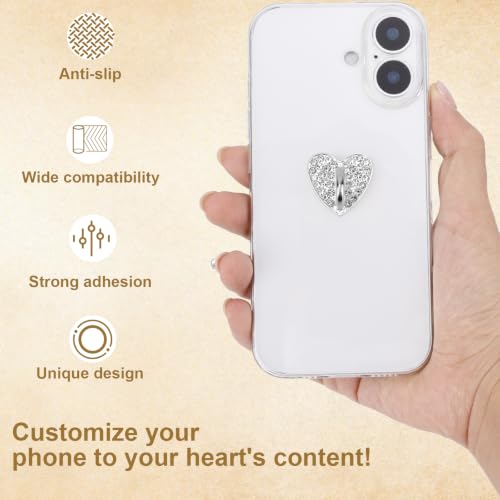 8pcs Rhinestone Heart Phone Charm Holder, 0.83inch Cell Phone Charm Hook - color: silver, size: 2.1cm