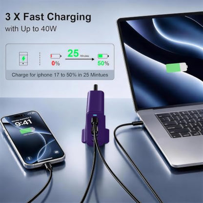 165W Charging Station, 6 Port Desktop Charger, 3 Ports 40W Purple - color: Purple