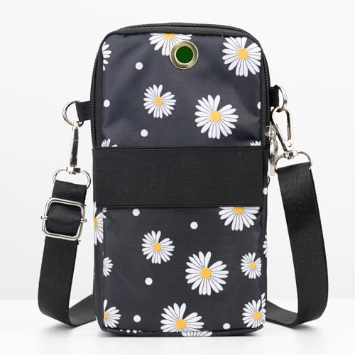 Small Crossbody Bag for Women, Multi Zip Pockets Nylon Wallet Purse Credit Card Holder with Detachable Hand Strap - color: Chrysanthemum