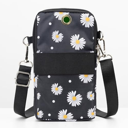 Small Crossbody Bag for Women, Multi Zip Pockets Nylon Wallet Purse Credit Card Holder with Detachable Hand Strap - color: Chrysanthemum
