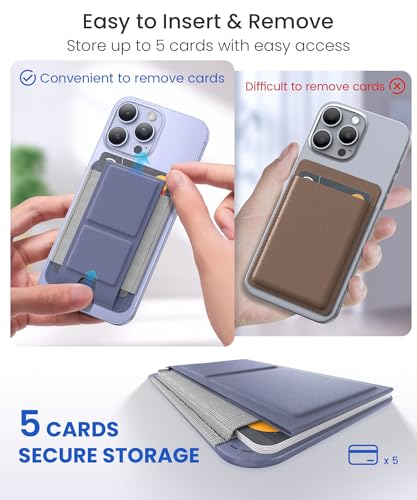GONEZ for MagSafe Wallet with Stand, Stronger Magnetic Card Holder for iPhone 16/15/14/13/12 Series, Premium Leather Phone Wallet with RFID Blocking, 1 Slot, Fit 5 Cards, Lavender Gray - color: LAVENDERGRAY