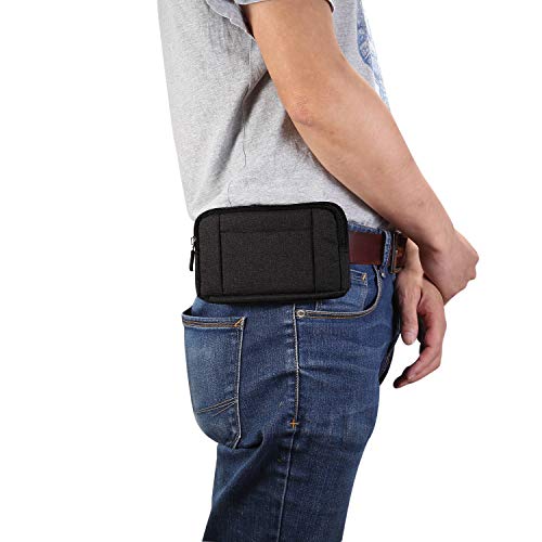 Horizontal Cell Phone Waist Bag Men Black, Waterproof Cell Phone Holder, 5.2"Multifunction Smartphone Belt Clip Holster Nylon Small Outdoor Sport Case Slot Travel Wallet Belt Bag Purse Handbag - color: Black