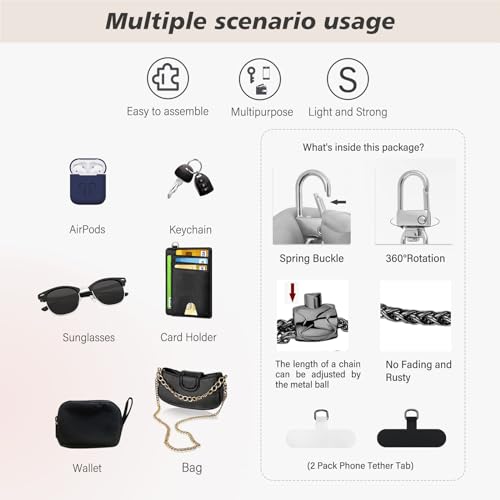 Phone Crossbody Chain, Universal Crossbody Phone Lanyards, AdjustableMultifuctional Compatible with Most SmartphonesRelated to Cross body women's bag chain, Anti theft（adjustable-Matte black） - color: Style J