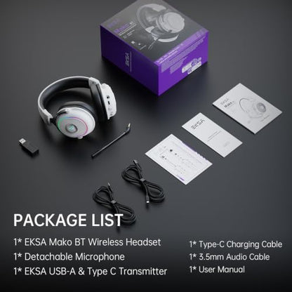 EKSA Wireless Gaming Headset with Detachable Microphone for PC,PS5,PS4 - color: White
