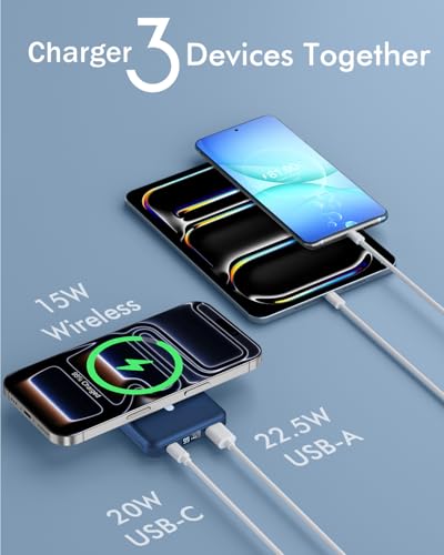podoru for MagSafe Power Bank 10000 mAh, Foldable Magnetic Portable Charger - color: Navy Blue