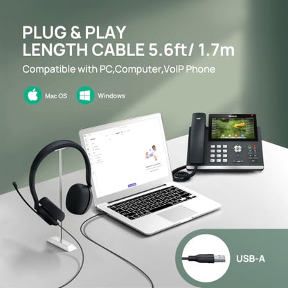 Yealink UH35 Wired Headset,USB-A,AI Noise Canceling Mic,Call Control,On-Ear - color: USB-A (Teams), size: Dual-Ear