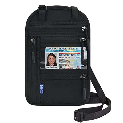 Passport Holder for Travel, RFID Travel Pouch Neck Wallet, Waterproof Passport Wallet for Women and Men, Black - color: Black