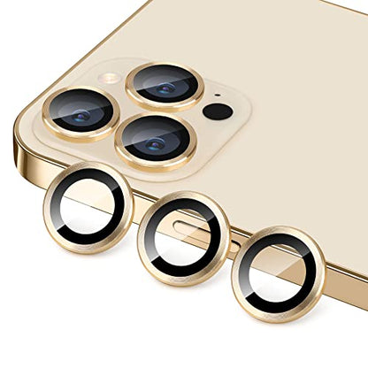 Compatible with iPhone 12 Pro Max Camera Lens Protector, Anti-Scratch 9H Tempered Glass Metal Camera Screen Protector Shockproof Cover Film for iPhone 12 Max 6.7inch-3 Pcs Gold - color: Gold