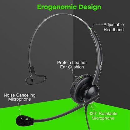 MAIRDI Telephone Headset with Microphone Noise Canceling, Binaural Call Center Office Headphone with RJ9 Jack & 3.5mm Connector for Landline Phone Cell Phone PC Laptop, Work for Polycom Avaya Nortel
