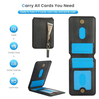 HAII for MagSafe Card Wallet Bag compatible with MagSafe Invisible Ultra-Thin Lightweight Kickstand Magnetic Mobile Wallet Man Woman, 4 Card Slots + 1 Zipper Cash Bag. (Black, Zipper) - color: Black, size: 4 Card Slots + 1 Zipper Cash Bag - Zipper