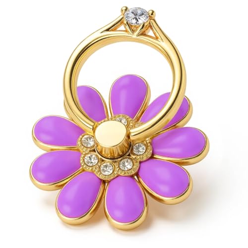 NXVX Daisy Flower Phone Ring Holder, Purple Bling Finger Grip & Kickstand - color: Purple