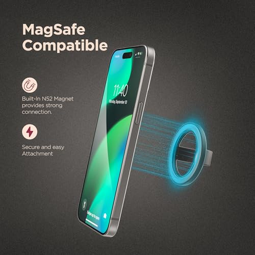 Encased Magnetic Phone Grip Holder (Compatible with MagSafe) Thin Silicone Finger Loop Ring for iPhone (Black) - color: Black