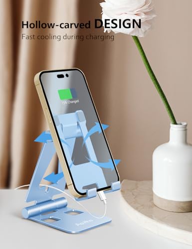 Aoviho Foldable Cell Phone Stand for Desk, Holder for iPhone,Sky Blue - color: Sky Blue