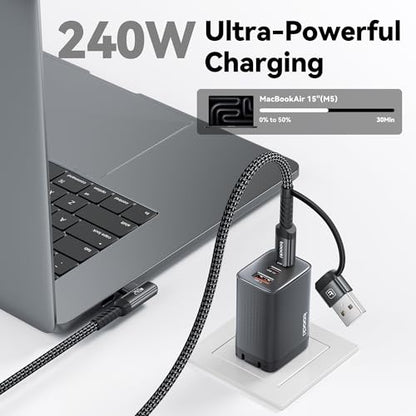 240W USB C to USB C Cable 10FT 2Pack, 2-in-1 Right Angle, Fast Charging - color: Black