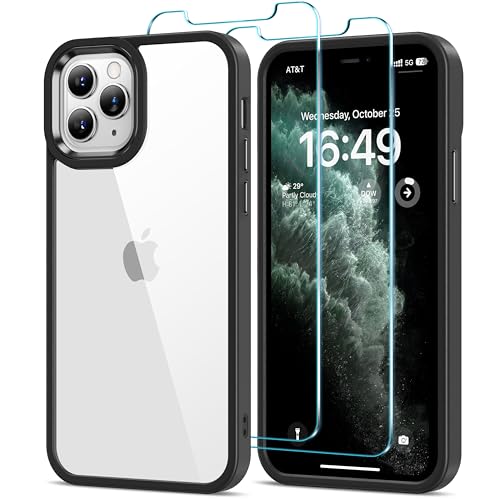 HOOMIL Case for iPhone 11 Pro Max Phone Cover with 2-Pack Tempered Glass Screen Protector, Non-Yellowing, Drop Protection, Anti-Scratch, Transparent, Hard Back - Black Clear - color: Black Clear, size: iPhone 11 Pro Max