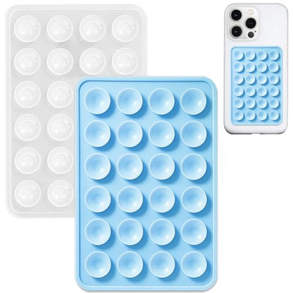 Anteel 2 Pack Silicone Suction Phone Case Mount, Non Slip Sticky Phone Grip for Cellphone, Silicon Adhesive Suction Cup Phone Mount, Strong Grip Holder for Selfies & Videos (Baby Blue&Translucent) - color: Baby Blue&Translucent