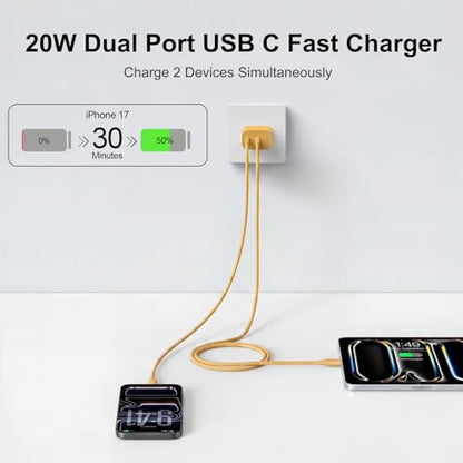 iPhone 18 17 16 15 Charger Fast Charging, 20W Dual Port USB C Charger Block - color: Yellow