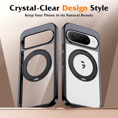 Compatible with Clear Google Pixel 9 Case & Pixel 9 Pro Case 6.3'' with 360° Magnetic Ring Stand [Plating Phone Cases],Black - color: Black, size: Pixel 9 & Pixel 9 Pro