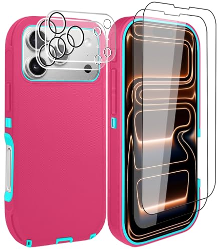for iPhone 17 Pro Max Case with 2 Camera Lens Protector & 2 Screen Protector, Heavy Duty Full Body Protective Phone Case 6.9" (Pink Blue) - color: 17 Pro Max-PinkBlue