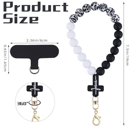 BEEFLYING Silicone Beaded Phone Charm Wrist Strap for Case - color: Black + White