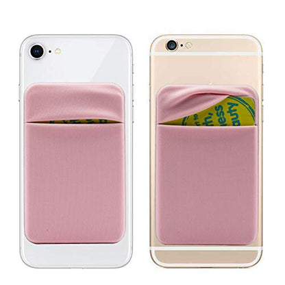 Neoprene Cell Phone Card Holder 6 Cards Adhesive Mini Secure Wallet ID Credit Card Pocket Purse stick on Smartphone for iPhone 16/15/SE, Galaxy S24/S23/A75/A55/A14/Note 22 Ultra (Pink) - color: Pink