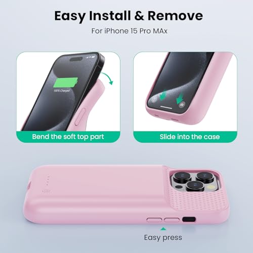 Battery Case for iPhone 15Pro Max, Upgrade 8600mah Portable Slim Battery Charging Case, 15W Fast Charging Rechargeable Protective Extended Charger Cover for iPhone 15 Pro Max (6.7 inch)-Pink - color: Pink