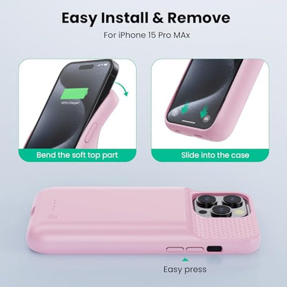 Battery Case for iPhone 15Pro Max, Upgrade 8600mah Portable Slim Battery Charging Case, 15W Fast Charging Rechargeable Protective Extended Charger Cover for iPhone 15 Pro Max (6.7 inch)-Pink - color: Pink