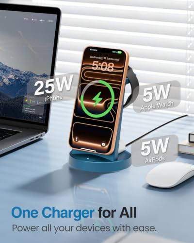 25W MagSafe Charging Station, 3-in-1 Magnetic Wireless Charger for Apple - color: Navy Blue