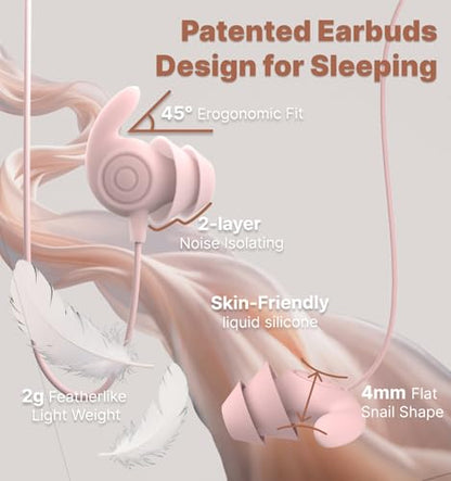 Hmusic 3.5mm Wired Sleep Earbuds, 2g Lightweight Earphones for Side Sleeper - color: Pink, size: Audio Jack