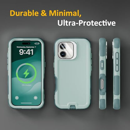 Follaroma Magnetic for iPhone 17 Case with Camera Stand, Green, 6.3" | Built-in Glass Camera Cover,Compatible with MagSafe,Heavy Duty Shockproof Protective,Military-Grade Anti-DropDual Layer Cover - color: Green, size: iPhone 17 6.3''