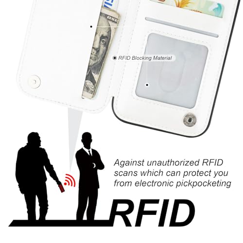 ONETOP for iPhone 17e/16e Wallet Case with Credit Card Holder,White | 360° Rotation Ring Kickstand,Finger Grip,Double Magnetic Clasp,RFID Blocking PU Leather Shockproof Cover for Women Men - color: White