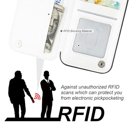 ONETOP for iPhone 17e/16e Wallet Case with Credit Card Holder,White | 360° Rotation Ring Kickstand,Finger Grip,Double Magnetic Clasp,RFID Blocking PU Leather Shockproof Cover for Women Men - color: White