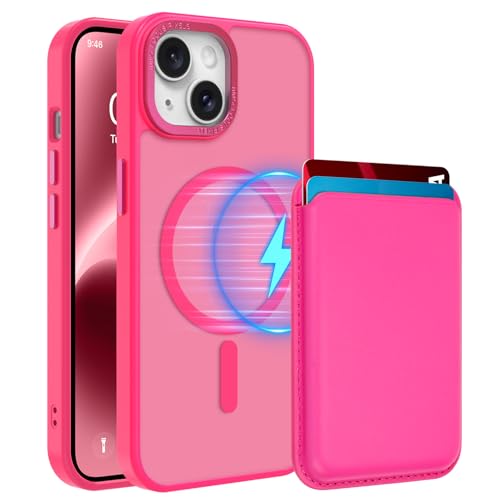 Magnetic Designed for iPhone 14 Case 6.1" 2022, Hot Pink | [Compatible with Magsafe] [with Wallet & Card Holder] [Military Drop Protection] Slim Translucent Matte Phone Case - color: Hot Pink, size: iPhone 14