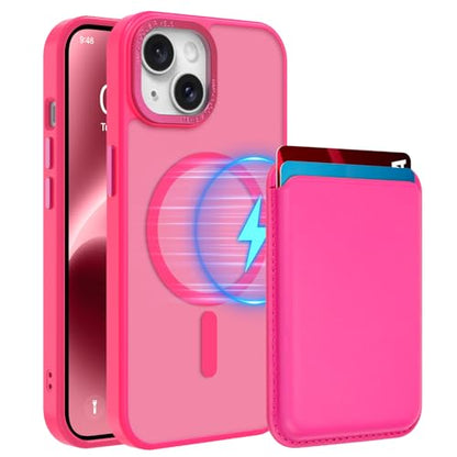 Magnetic Designed for iPhone 14 Case 6.1" 2022, Hot Pink | [Compatible with Magsafe] [with Wallet & Card Holder] [Military Drop Protection] Slim Translucent Matte Phone Case - color: Hot Pink, size: iPhone 14
